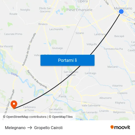 Melegnano to Gropello Cairoli map