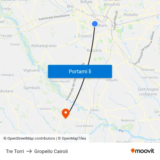 Tre Torri to Gropello Cairoli map