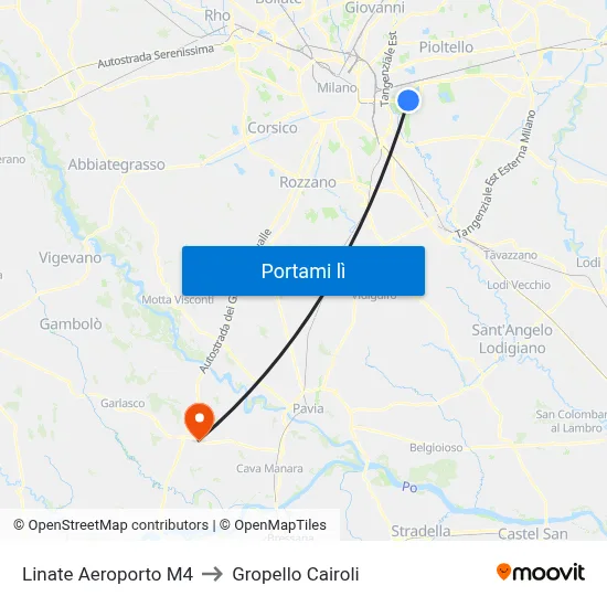 Linate Aeroporto M4 to Gropello Cairoli map