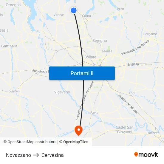 Novazzano to Cervesina map