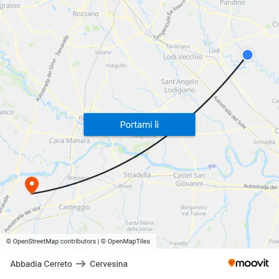 Abbadia Cerreto to Cervesina map