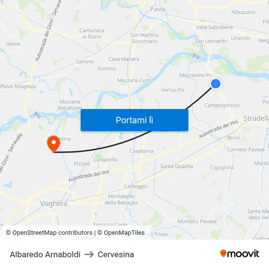 Albaredo Arnaboldi to Cervesina map