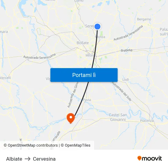 Albiate to Cervesina map