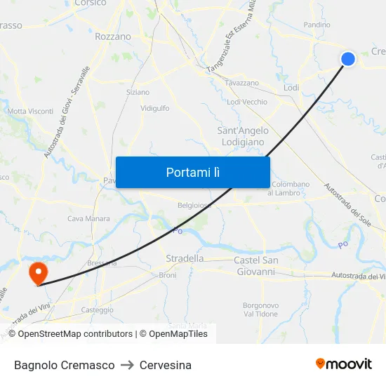 Bagnolo Cremasco to Cervesina map