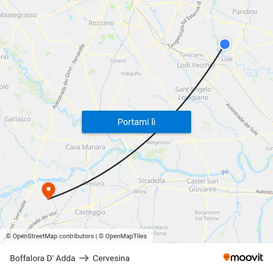 Boffalora D' Adda to Cervesina map