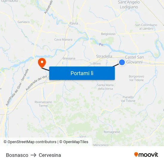 Bosnasco to Cervesina map