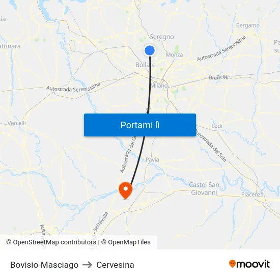 Bovisio-Masciago to Cervesina map