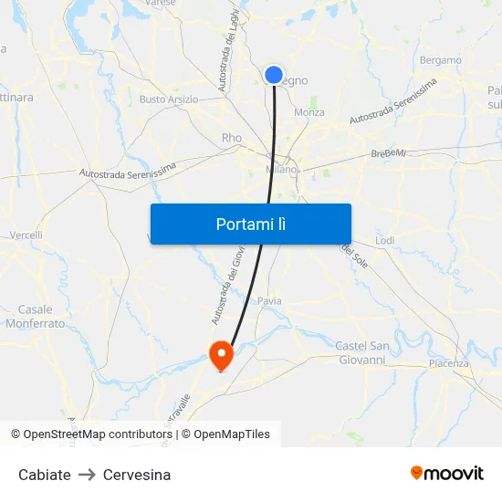 Cabiate to Cervesina map