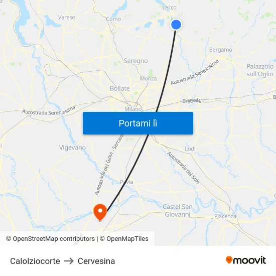 Calolziocorte to Cervesina map