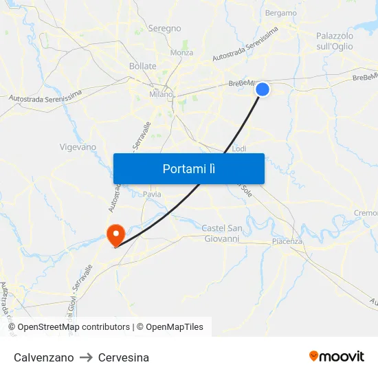 Calvenzano to Cervesina map