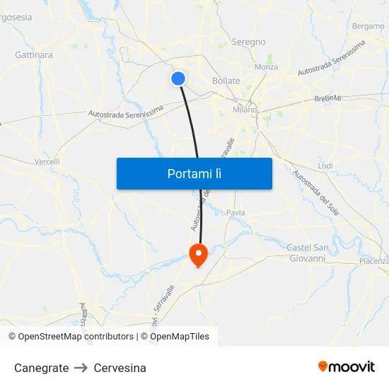 Canegrate to Cervesina map