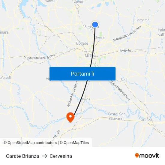 Carate Brianza to Cervesina map