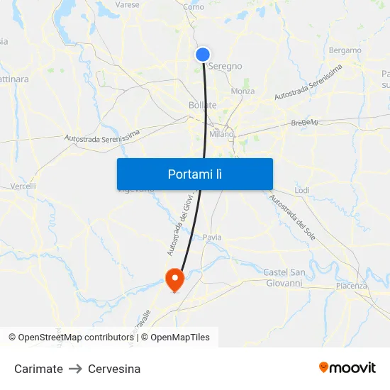 Carimate to Cervesina map