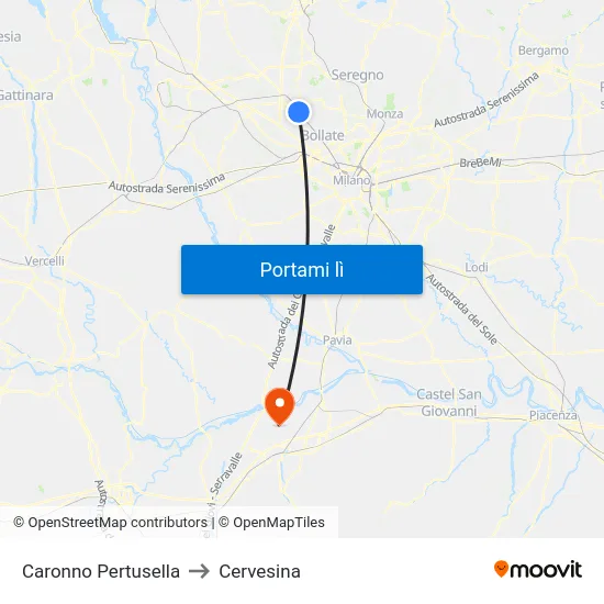 Caronno Pertusella to Cervesina map