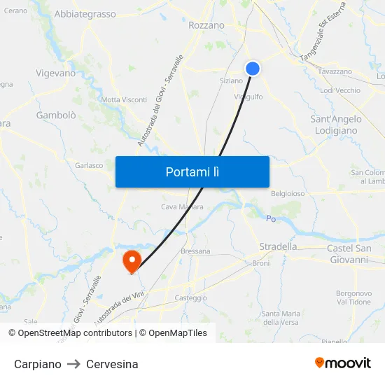 Carpiano to Cervesina map