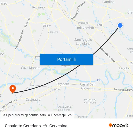 Casaletto Ceredano to Cervesina map