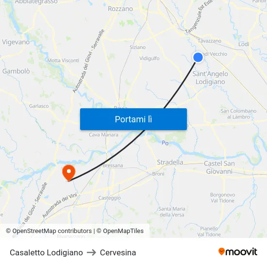 Casaletto Lodigiano to Cervesina map