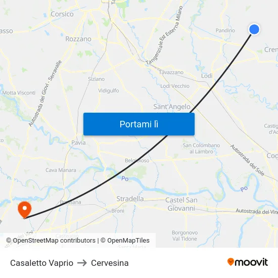 Casaletto Vaprio to Cervesina map