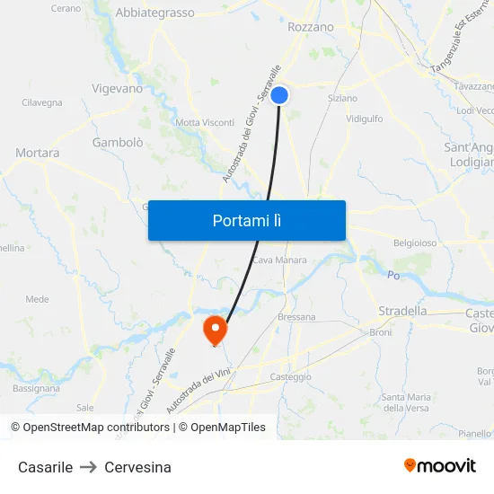 Casarile to Cervesina map