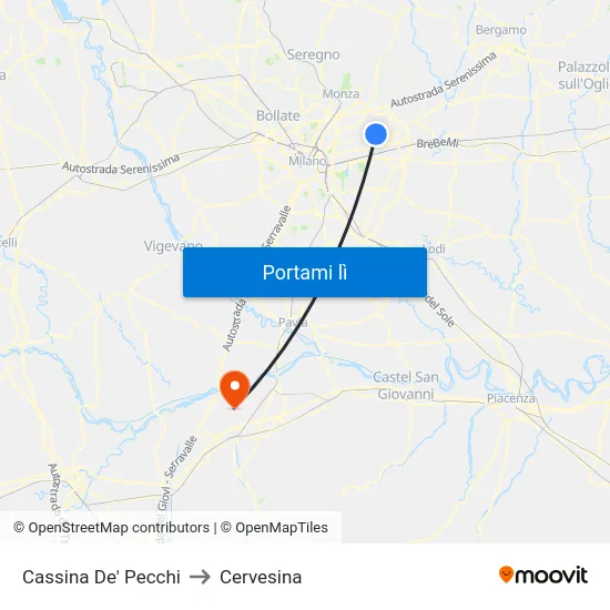 Cassina De' Pecchi to Cervesina map