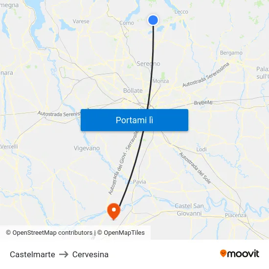 Castelmarte to Cervesina map