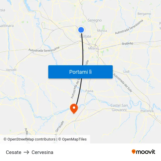 Cesate to Cervesina map