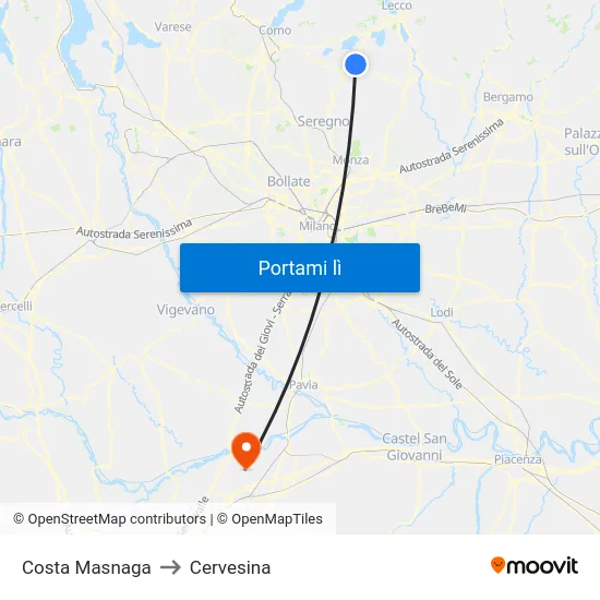 Costa Masnaga to Cervesina map