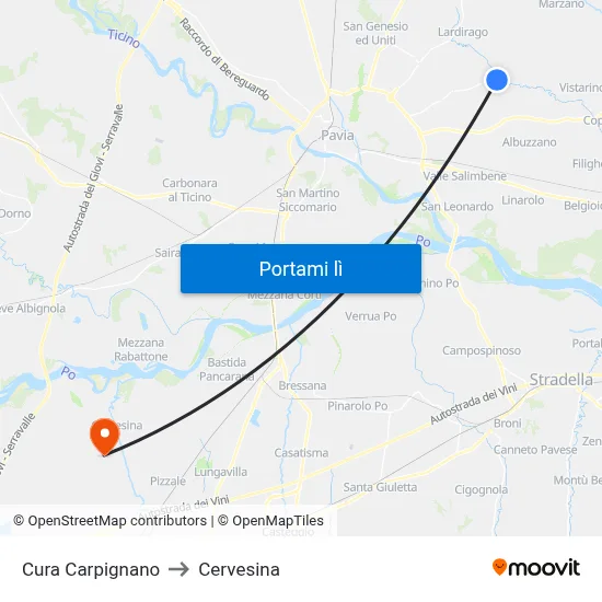 Cura Carpignano to Cervesina map