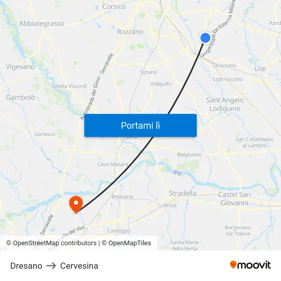Dresano to Cervesina map