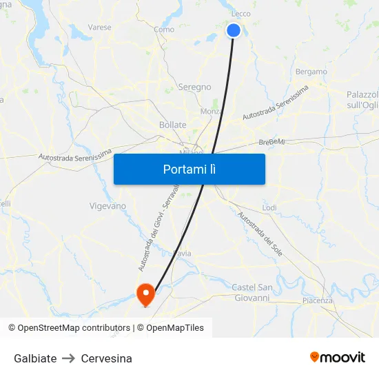 Galbiate to Cervesina map