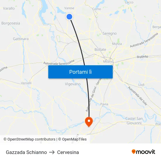 Gazzada Schianno to Cervesina map