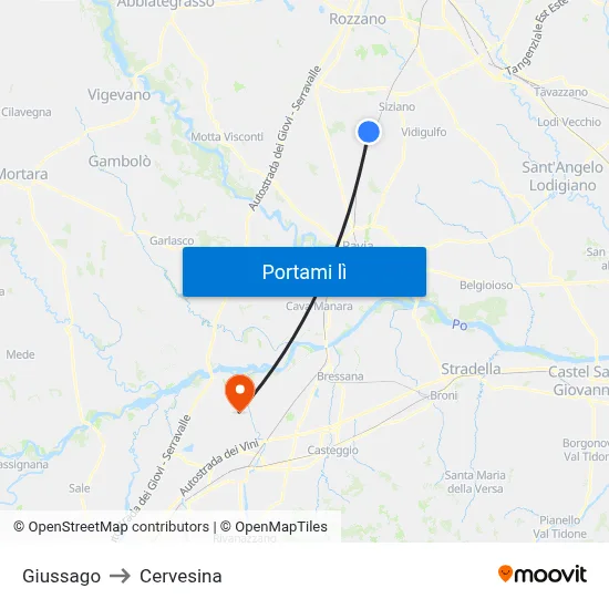 Giussago to Cervesina map