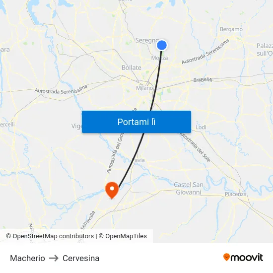 Macherio to Cervesina map