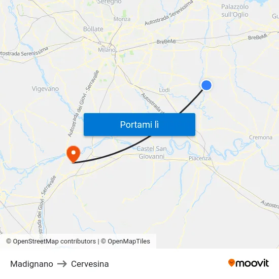 Madignano to Cervesina map