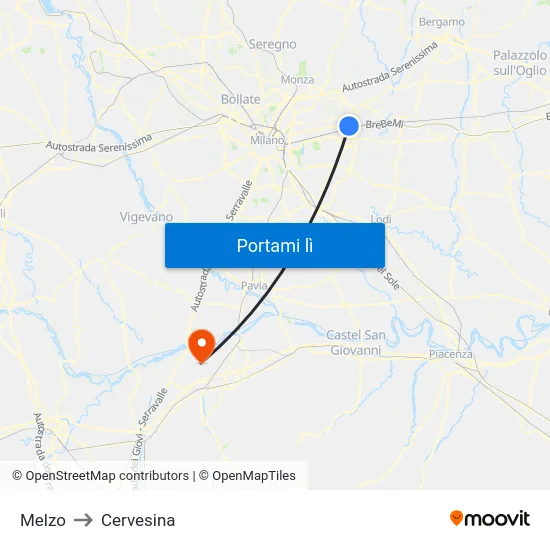 Melzo to Cervesina map