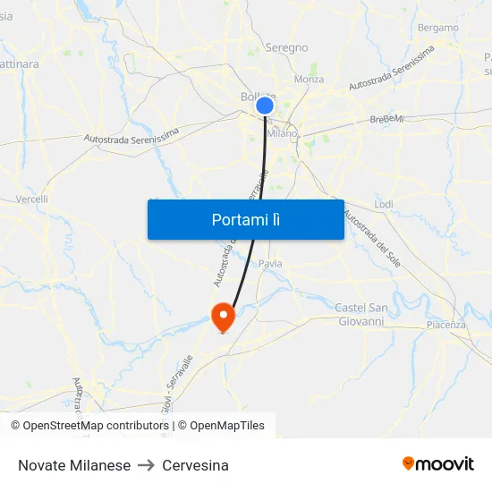 Novate Milanese to Cervesina map