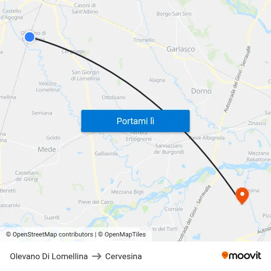 Olevano Di Lomellina to Cervesina map