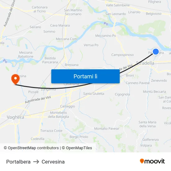 Portalbera to Cervesina map