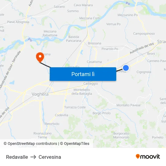 Redavalle to Cervesina map