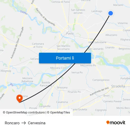 Roncaro to Cervesina map