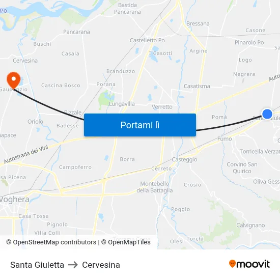 Santa Giuletta to Cervesina map