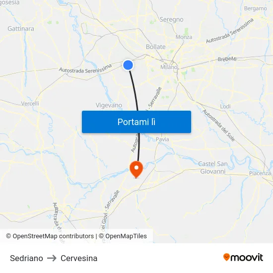 Sedriano to Cervesina map