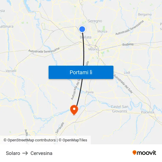Solaro to Cervesina map