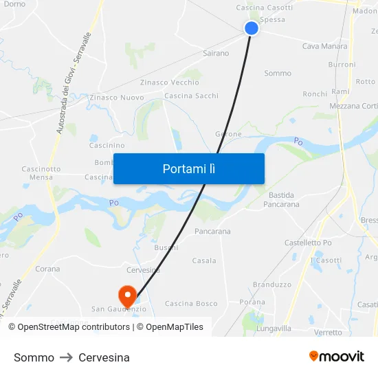 Sommo to Cervesina map