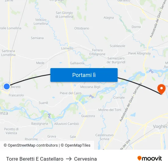 Torre Beretti E Castellaro to Cervesina map