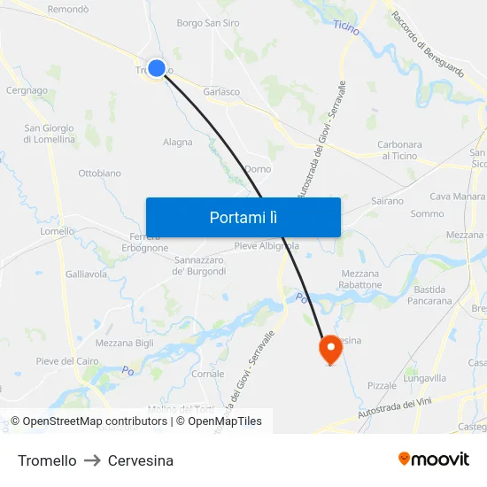 Tromello to Cervesina map