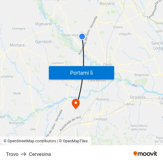Trovo to Cervesina map