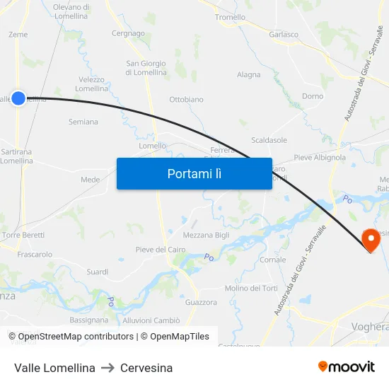 Valle Lomellina to Cervesina map