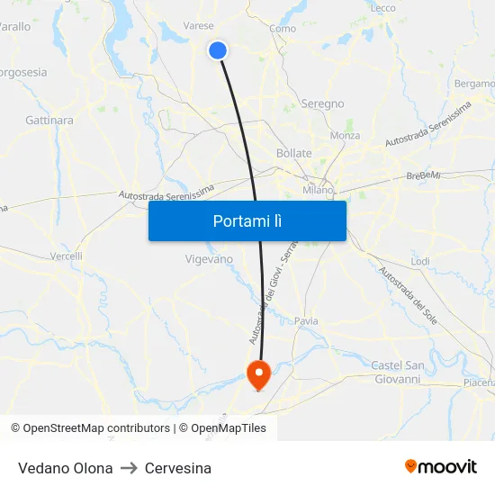Vedano Olona to Cervesina map