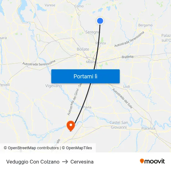 Veduggio Con Colzano to Cervesina map